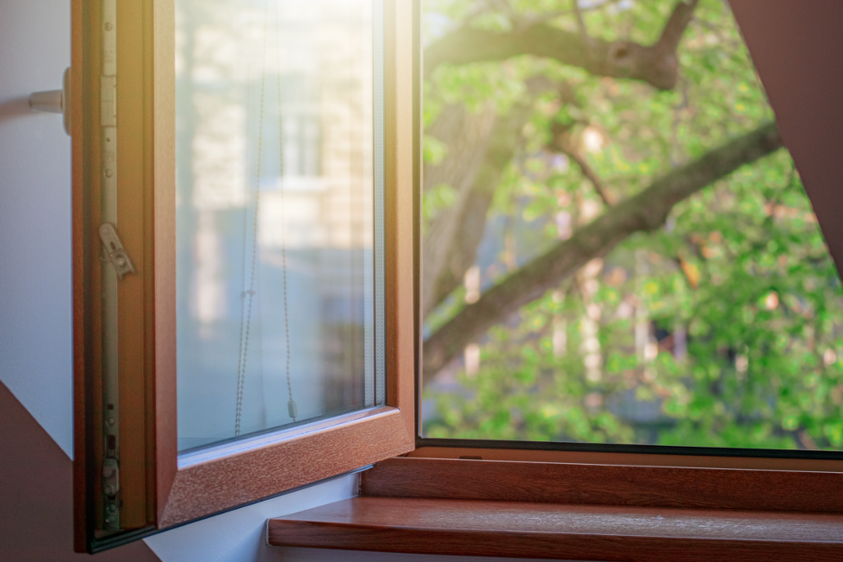 Wood windows at a house in Glenview, Illinois