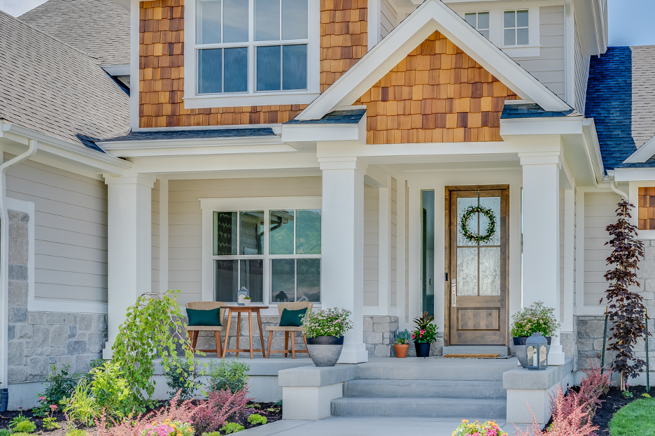 New wood and stone exterior siding on a house in Deer Park, Illinois